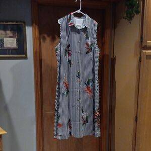 Striped Sleeveless Dress with Floral Accents